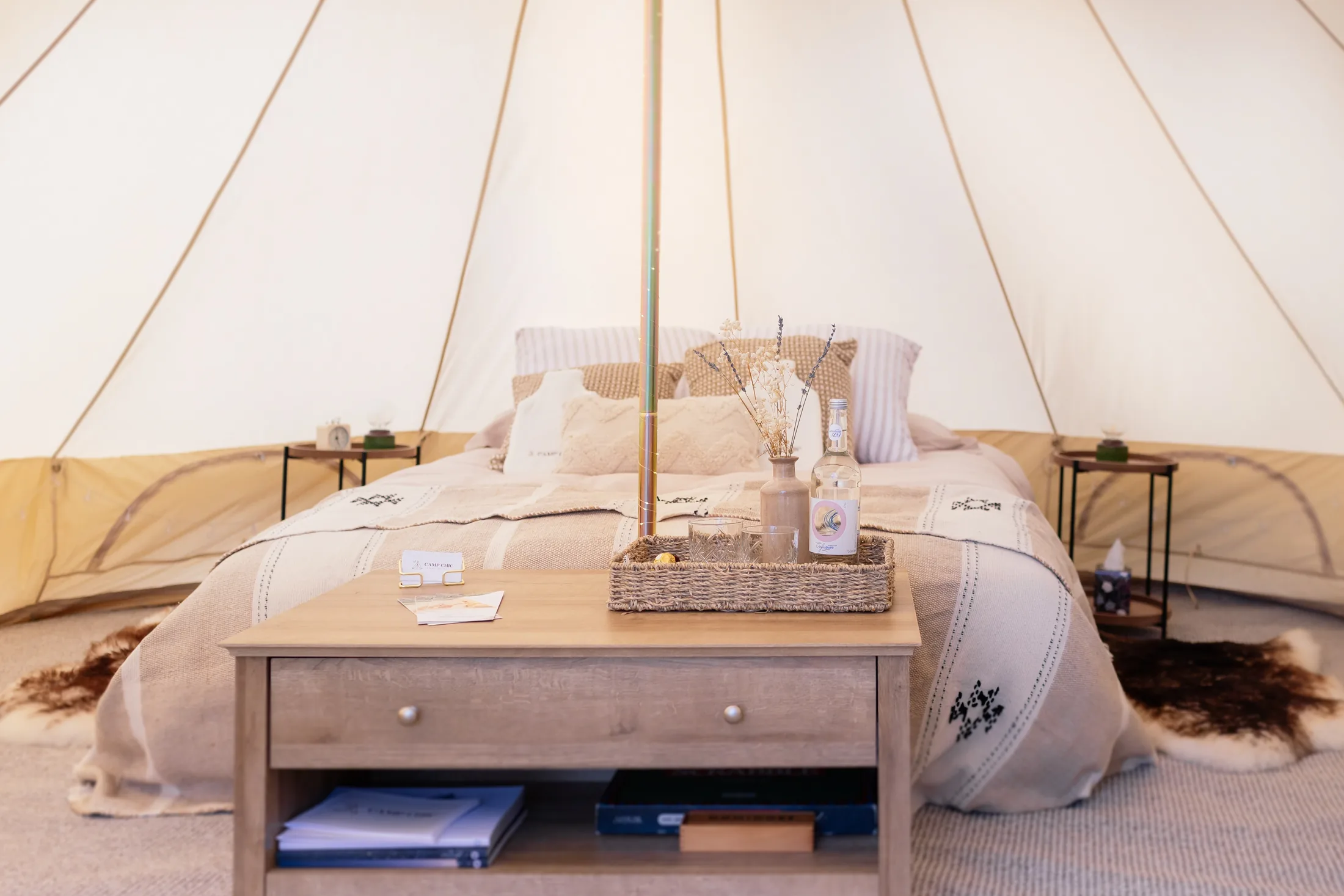 Camp Chic styled bell tent interior