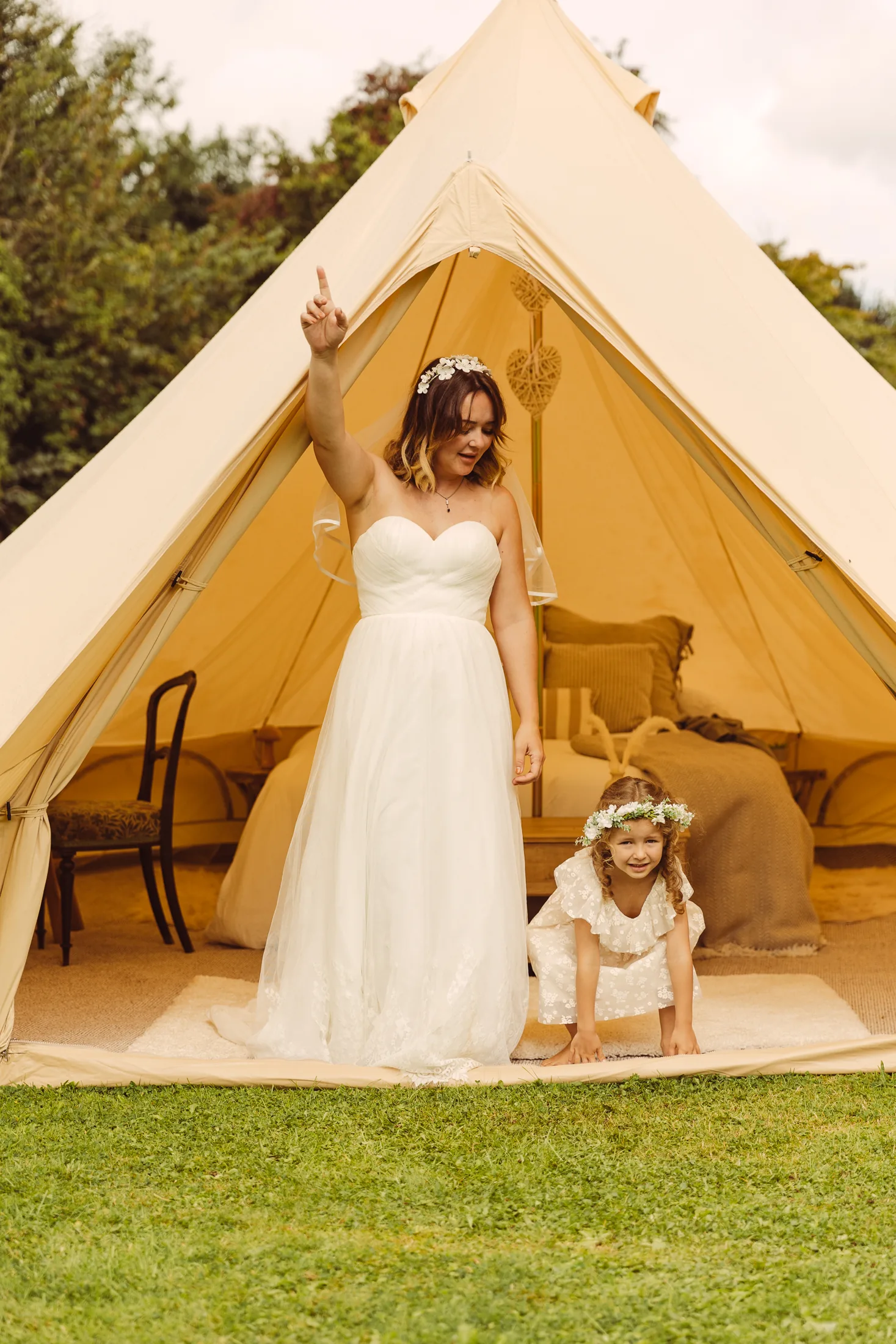 Wedding bell tent setting