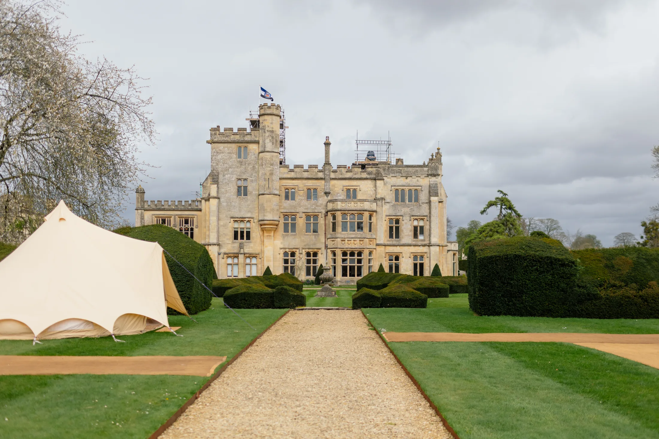 Camp Chic dressing tent at a wedding venue