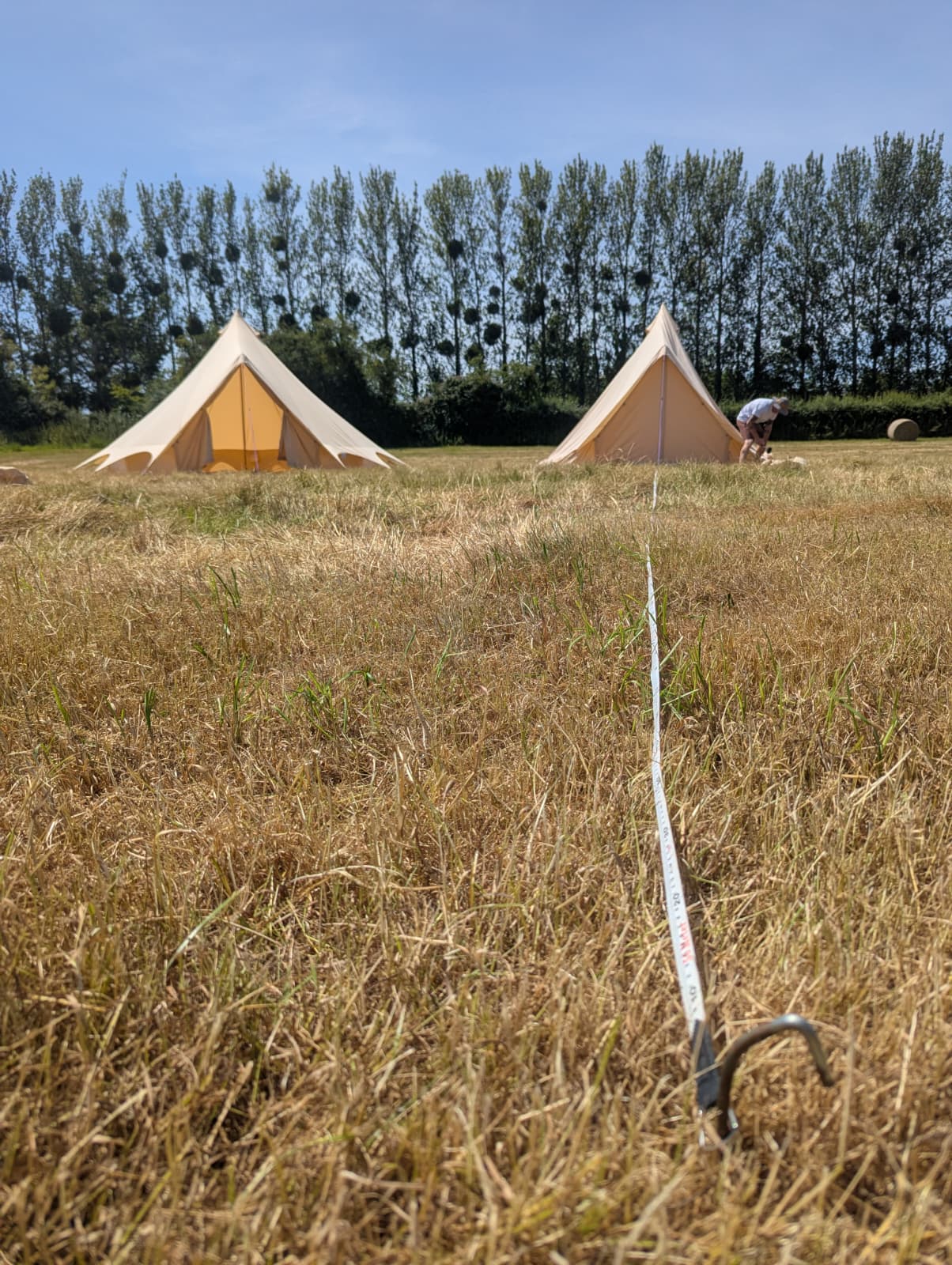 Rough patches and slope access in the field for Georgia's Bridgwater wedding bell tent setup