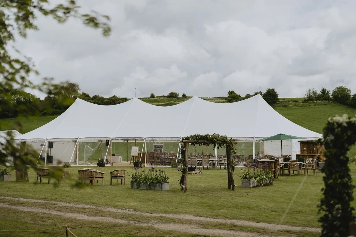 Sailcloth wedding marquee on a lawn