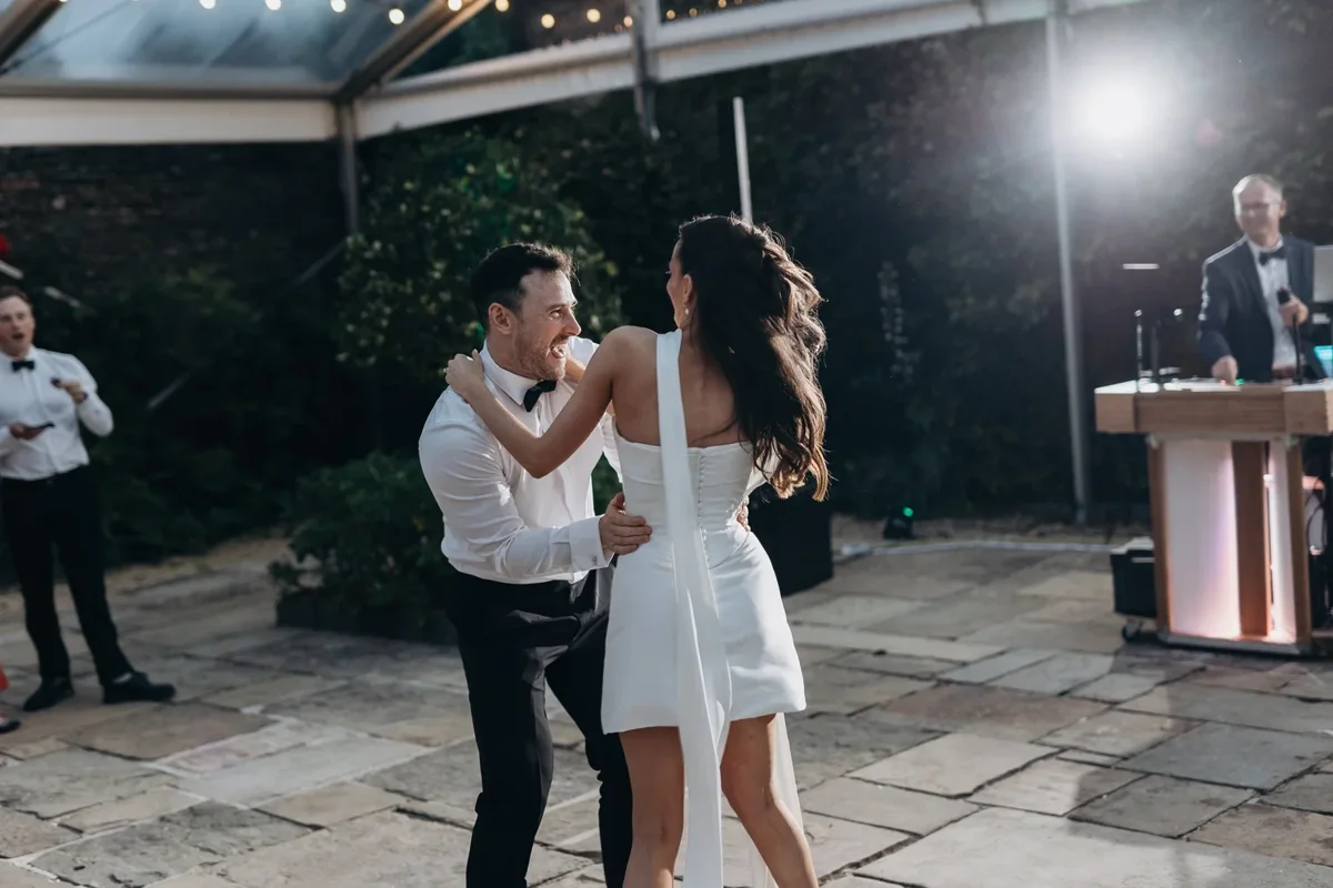 Wedding first dance with evening lighting