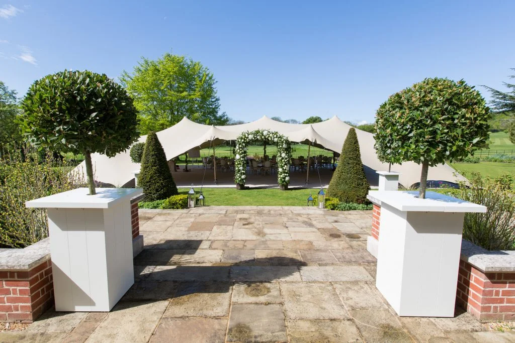 Stretch tent at the end of a garden path