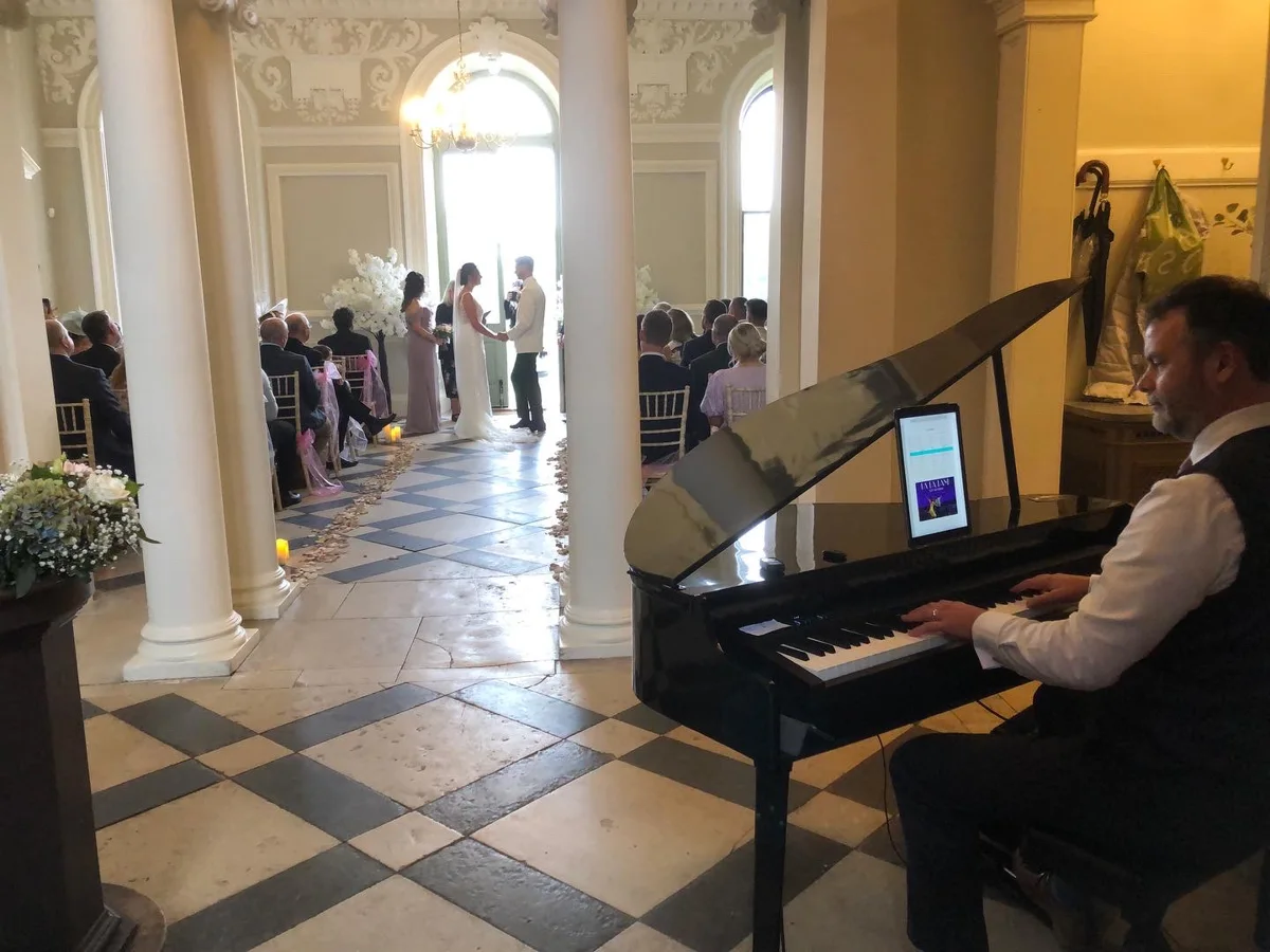 Piano setup inside a wedding venue